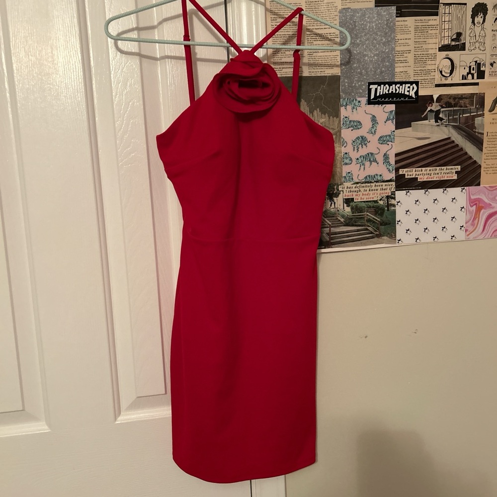 Dry Goods Red Sheath Halter Mini Dress
